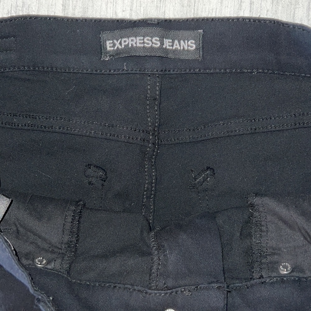 Express Mid Rise Black Ripped Jean Leggings - Picture 9 of 11